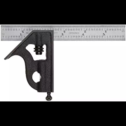 Starrett C11H-6-4R Cast Iron Square Head With Satin Chrome Blade Combination Square, Black Wrinkle Finish, 4R Graduation, 6" Size