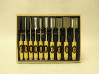 Koyama Premium 10 pc Oleaster Handle Chisel Set with 4 Grooves